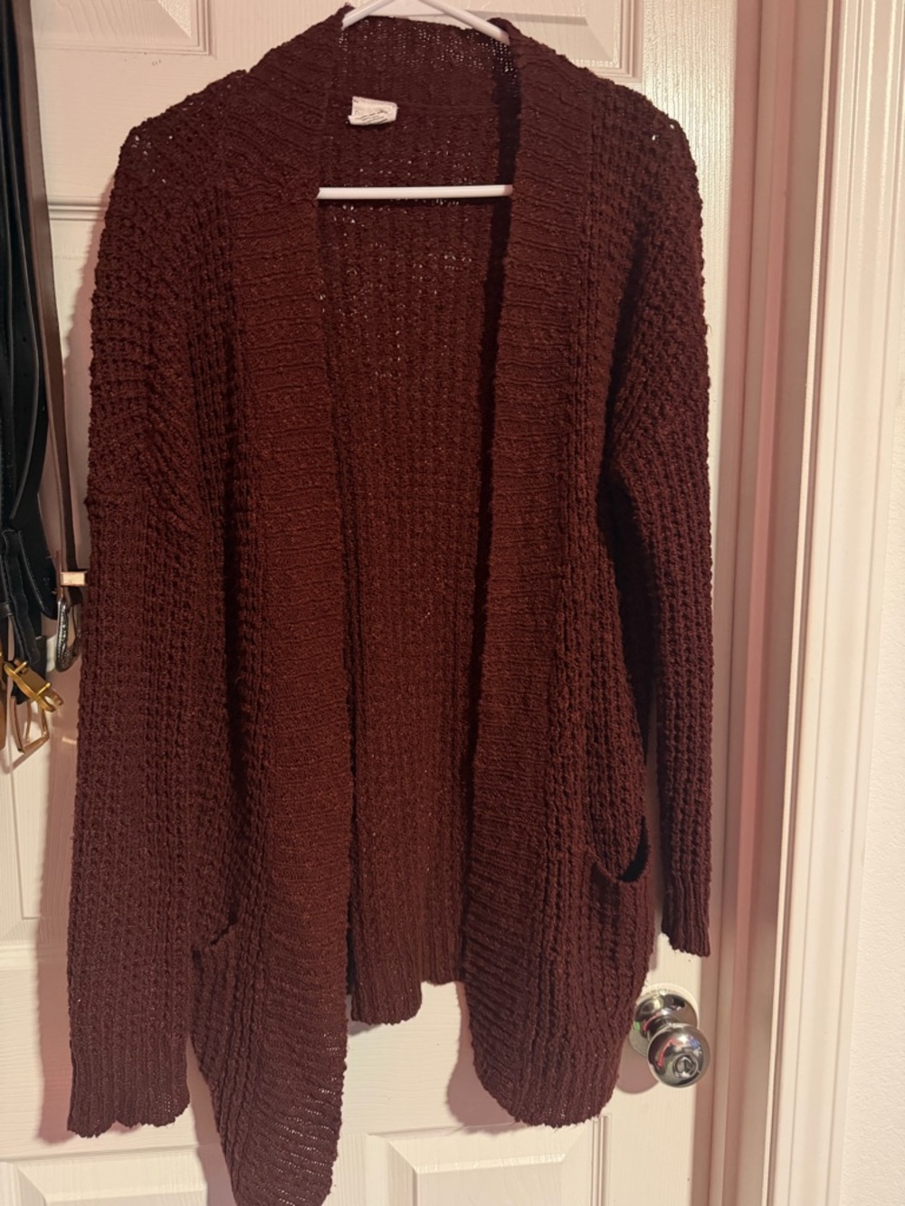 Essentials Open-Front Chunky Knit Cardigan - Brown